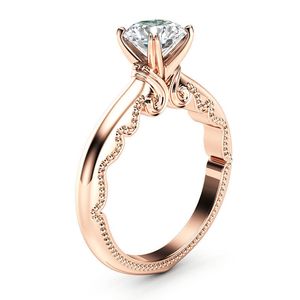 Unique Creative Design Ladies Zircon Finger Rings Fashion Simple Rose Gold Color Wedding Band Rings Jewelry for Women Size 6-10