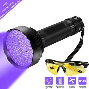 Torcia a luce nera UV Torcia a luce nera UV super luminosa da 100 LED con caricatore per cane Gatto Urina Macchie di animali domestici Cimici Home Hotel