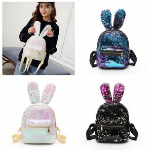 Sequin Backpack Cute Rabbit Ear Ryggsäck Barnens ryggsäckar Fashion Girls Student School Bag Storage Gift Princess Bag Resväskor LT590