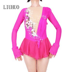 LIUHUO roupas elegantes trajes de dança-de-rosa da ginástica patinar mulheres Lycra patinagem artística Vestidos atacado para meninas