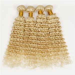 Wholesale 10-28inch bleached blonde color #613 russian brazilian peruvian indian malaysian virgin hair deep curly human hair extensions 4pcs