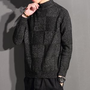 Solid Plaid Knitted Sweater Men Clothes Christmas Sweater Men Clothing Winter Man Pullover Coat J719