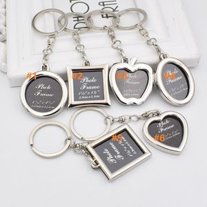 100st 6styles fotoram runda hjärta äpple oval rhombus form metall legering keychain nyckelkedja nyckelring bil nyckelringar par keyring gåva