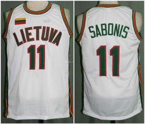 Equipe Lietuva Lituânia #11 Arvydas Sabonis White Retro Classic Basketball Jersey Mens Ed Número personalizado e camisas de nome