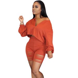 2020 Casual Dois Pedaço Conjunto de Roupas de Verão para Mulheres Tracksuit Crop Top Hole Shorts Suor Suites Lounge Desgaste Conjunto de Correspondência