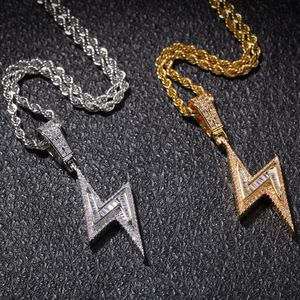 Modedesigner rostfritt stål kedja blixt stil hänge halsband för män kvinnor kubiska zirkoniumdiamanter överdrivna hiphop -smycken