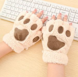 Lady Winter Fingerless Gloves Mittens Fluffy Bear Cat Plush Paw Claw Half Finger Glove Soft Half Covered Women Female sports cycling Gloves