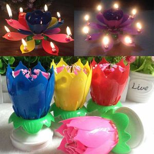 New Colorful Petals Music Candle Children Birthday Party Lotus Sparkling Flower Candles Squirt Blossom Flame Cake Accessory Gift