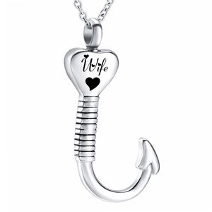 925 Silver Urn Halsband för aska Hjärtform Fisk Hook Cremation Urn Hängsmycke Fiske i Himlen Keepsake Memorial Smycken