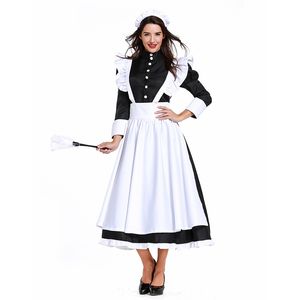 Mulheres Empregada Doméstica Traje Vestido Empregada Chef Black / White Dress Coffee Shop Uniforme Anime Halloween Cosplay Outfit Plus Size