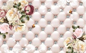 Moderne Tapete für Wohnzimmer Vintage Blumenmuster Diamant Soft Pack TV Hintergrund Wand