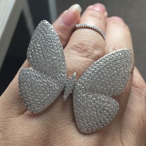 dimensioni fashion- di farfalla anello di argento 925 con l'anello farfalla in movimento con lo spostamento ali con gioielli da sposa bianco zircone