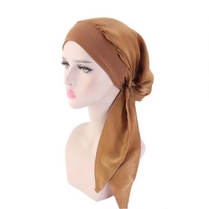 Women Girl Satin Wide Band Solid Color Caps Bonnet Headwrap Cancer Chemo Beanie Headwear Hair Accessories