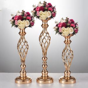 10PCS Gold Flower Vases Candle Holders Rack Stands Wedding Decoration Road Lead Table Centerpiece Pillar Party Event Candlestick