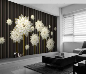 Home Decor 3D-Tapete, modernes, einfaches Stereo-weißes Blumen-TV-Hintergrund, HD-Digitaldruck, Feuchtigkeitswandpapier