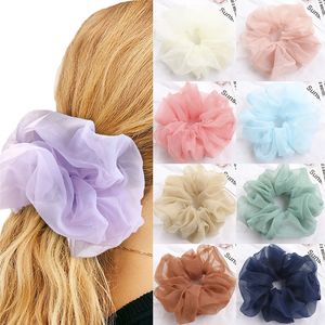 Wholesale pale blue flowers resale online - 12 color Girl Hair Scrunchy hairband Elastic hairband Pure color Chiffon headband Ponytail Holder hair accessories JJ240