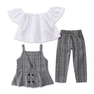 Baby Girls Clothes Set lattice vest pant White top Summer Casual Infant Girls Fine Lattice Suit Tops Pants Three-piece Clothes Fas