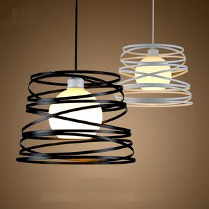 Simple Iron Spiral Pendant Lamp Light Shade 32cm Black / White for Kitchen Island Dining Room Restaurant Decoration