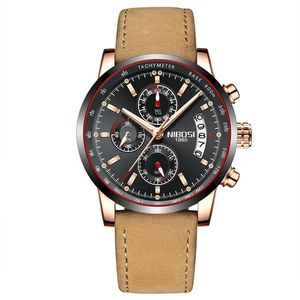 NIBOSI Men Watches Top Brand Luxury Male Leather Waterproof Sport Quartz Chronograph Military Wrist Watch Clock Relogio Masculino