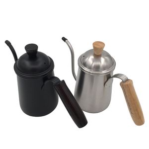 Roestvrijstalen gieten over zwanenhals druppelpot thee koffieketel, houten handvat voor thuis brouwen, kamperen en reizen (650 ml)