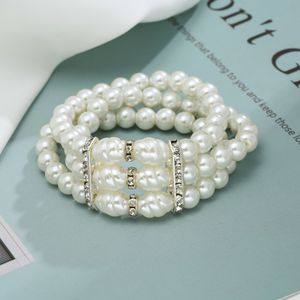 Elegante mehrschichtige Statement-Armbänder mit künstlichen Perlen und Strasssteinen für Damen und Mädchen, Sommerparty-Schmuckgeschenk