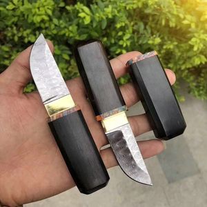 Rápido Enviado Pequeno Japão VG10 Damasco Faca De Aço Gota Ponto Blade Ebony Punho Mini Collectalble Gift Facas