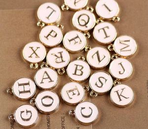 Fashion- Stamped Initial Charm Pendants GOLD Plated White Drip Round DIY Letter Pendant for necklace 4 colors for choices