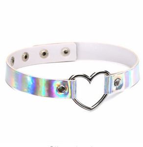 Trendig sexig punk gotisk choker halsband hjärta holografisk krage för kvinnor mode justerbara läderbälte festivaler smycken gb358