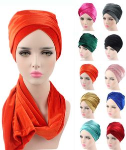 Nya Mode Kvinnor Lyxpläterad Velvet Turban Hijab Head Wrap Extra Long Tube Indian Headwrap Scarf Slips