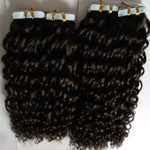 Tape i mänskliga hårförlängningar 100g Afro Kinky Curly Pu Hair Seamless 100% Remy Human Tape Hair Extensions