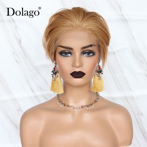 Dolago großhandel-Spitze Perücken blonde Front Front Harnhaar für Frauen Farbige Bob Perücke Brazilian Wellenartiger Sommer Kurzer Dolago