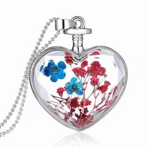 S253 Western Style for Women Fashion Jewelry High-klass Crystal Glass Heart Dry Flower Slide Pendant Halsband