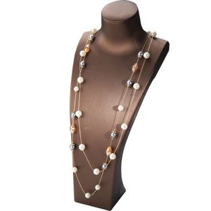 Collana di dichiarazione del maglione lungo multistrato di cristallo scintillante di perle colorate elegante di lusso classico di design all'ingrosso per donna