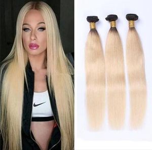 Ombre m￤nskligt h￥rv￤vblond buntar 1b 613 brasiliansk rak h￥r weft non remy 3 bit