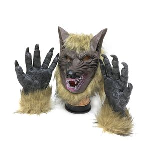 Wolfsgesicht großhandel-Gruselige volles Gesicht Wolf Latex Maske und Wolf Claws Theater Streich Prop Crazy Masken Halloween Kostüm
