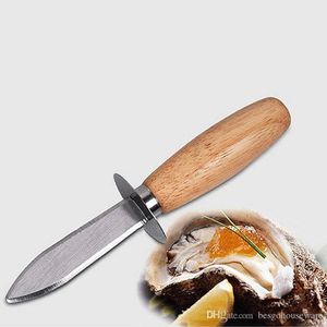 Rostfritt stål Oyster Kniv Trähandtag Oyster Shucking Kniv Kitchen Seafood Sharp-Edged Shell Opener Tool Scallops Shell Knife BH2018 TQQ