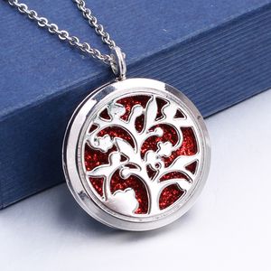 Magnetic Open Round 30mm Tree of Life Pendant Stainless Steel Necklace Aroma Perfume Essential Oil Diffuser Locket Necklace
