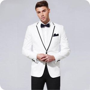 Latest Design One Button Ivory Groom Tuxedos Notch Lapel Men Suits 2 pieces Wedding/Prom/Dinner Blazer (Jacket+Pants+Tie) W731