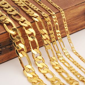 gold filled Mens 5mm*60cm Italy Carved Flat Figaro Iced Out Hip Hop Gold Necklace Bracelet Chain Necklace men boysJewelry gift