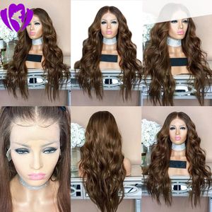 2019 Mode Syntetisk Lace Front Wig Body Wave Ombre Brown Highlights Färg 180% Densitet Mellandel Förplockad