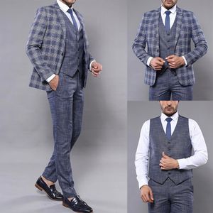 2020 Moda Erkek Suits Custom Made Düğün Smokin Glen Ekose Tek Düğme Peaked Yaka Damat Casual Business Suit 3 adet Set Wear