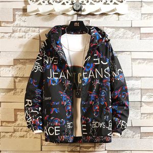 Spring Autumn Letter Printed Jacket Men Fashion Hooded Coat Slim Fit Men's Windbreaker Hip Hop Streetwear Casual Clothing