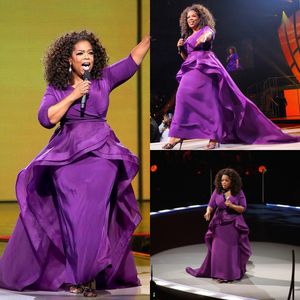 Elegancki Oprah Winfrey Celebrity Suknie wieczorowe Overskirt Dubaj Styl Arabski z rękawem Plus Size Women Formal Wear 2019 Prom Wywiady GWON