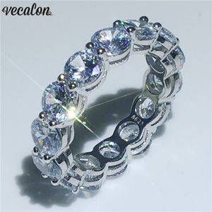 Vecalon Fine Wedding Band Ring Rodada 6mm 5A Zircon Sona CZ 925 Esterlina Anéis de Noivado de Prata para Mulheres Homens dedo Jóias