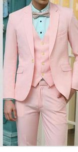 Yeni Varış Bir Düğme Pembe Düğün Damat Smokin Notch Yaka Groomsmen Erkek Takım Elbise Balo Blazer (Ceket + Pantolon + Yelek + Kravat) W60