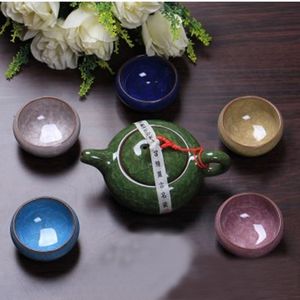 Wysokiej Jakości 7 sztuk / partia Chiny Dehua Zestaw herbaty Kolorowe Ceramiczne Puchar Piękne Crackle Glaze Herbaty Preferencje