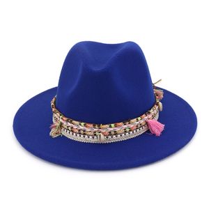 Fashion-wide Brim ullfilt Fedora hattar med etnisk flätat band jazz cap retro panama stil formell hatt trilby