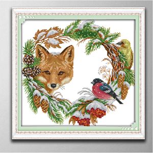 The fox and garland Handmade Cross Stitch Craft Tools Embroidery Needlework sets counted print on canvas DMC 14CT /11CT