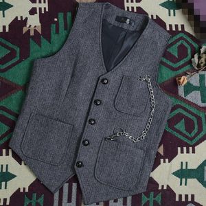 2020 Modest Dark Gray Groom Vests Wool Herringbone Tweed Vests Groomsmen Attire Mens Suit Vest Prom Wedding Party Blazers Waistcoat