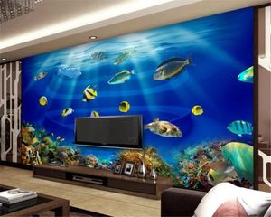 家の装飾3Dの壁紙海の世界ハート型水族館熱帯魚3Dステレオテレビ背景壁壁紙